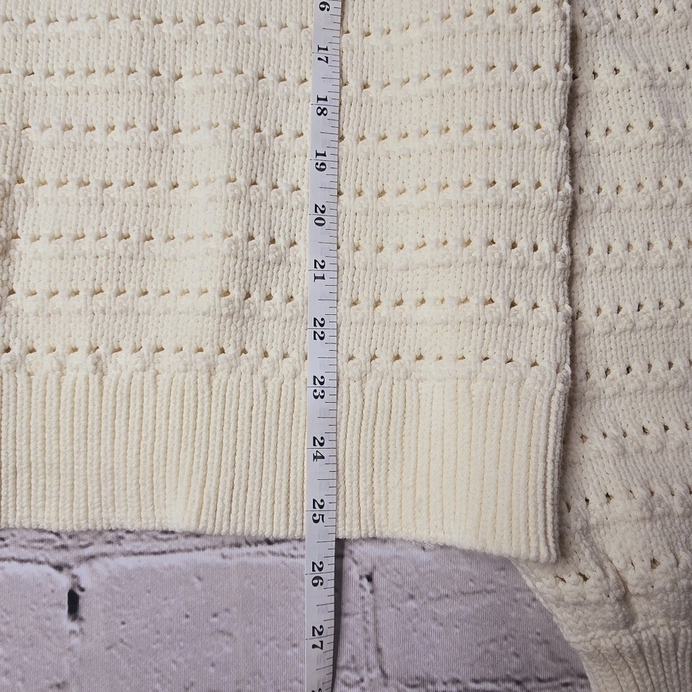 J Crew Balloon Sleeve Pointelle Sweater Cream Off-White Cotton Blend NWT Size L - Picture 9 of 11
